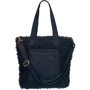 Sprigs Black Faux Fur Tote Bag | Casual Bag with Inside Laptop Sleeve Brand New
